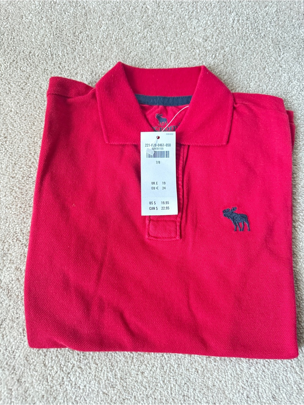 Abercrombie & Fitch Bright Red Polo with Navy Moose Emblem